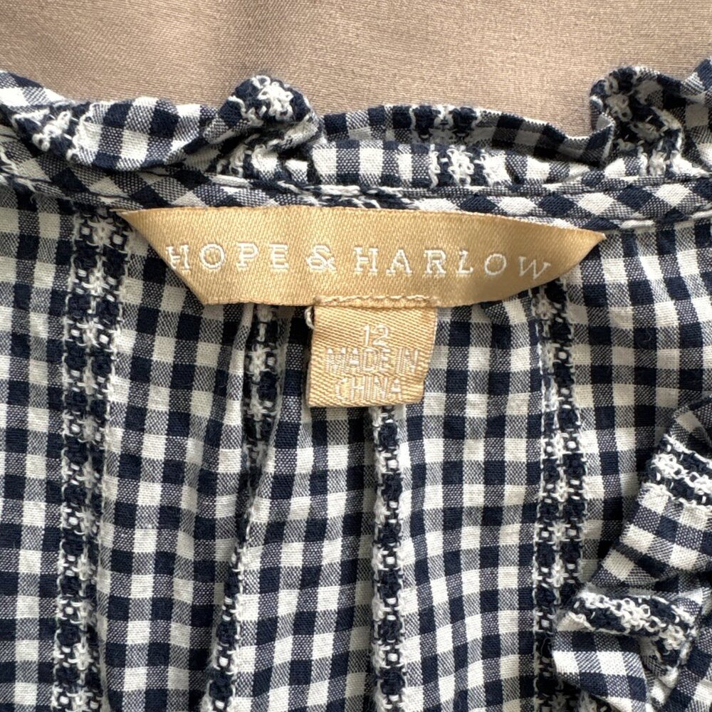 Hope & Harlow Navy Gingham Surplice Midi Dress Sz 12 Cotton - Picture 2 of 6